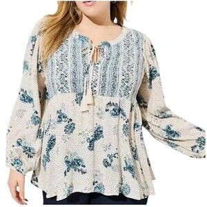 Torrid Boho Long Sleeve Blouse Sz 2 Paisley Dew Peasant Floral Cottagecore Chic